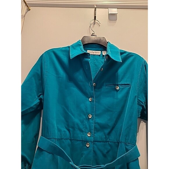Vintage Corduroy Turquoise Button Down Shirt Dress Belted Sz 6 - Picture 8 of 11